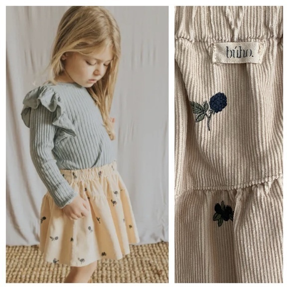 BÚHO Other - BÚHO Milleraies Fruit Floral Print Corduroy Skirt Macadamia Vanilla